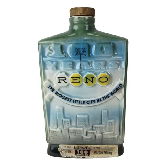 Jim Beam 1968 Reno Nevada 100 Years Biggest Little City Decanter Empty Bottle - Picture 1 of 7